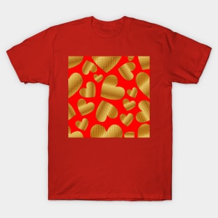 An abundance of golden hearts on red T-Shirt